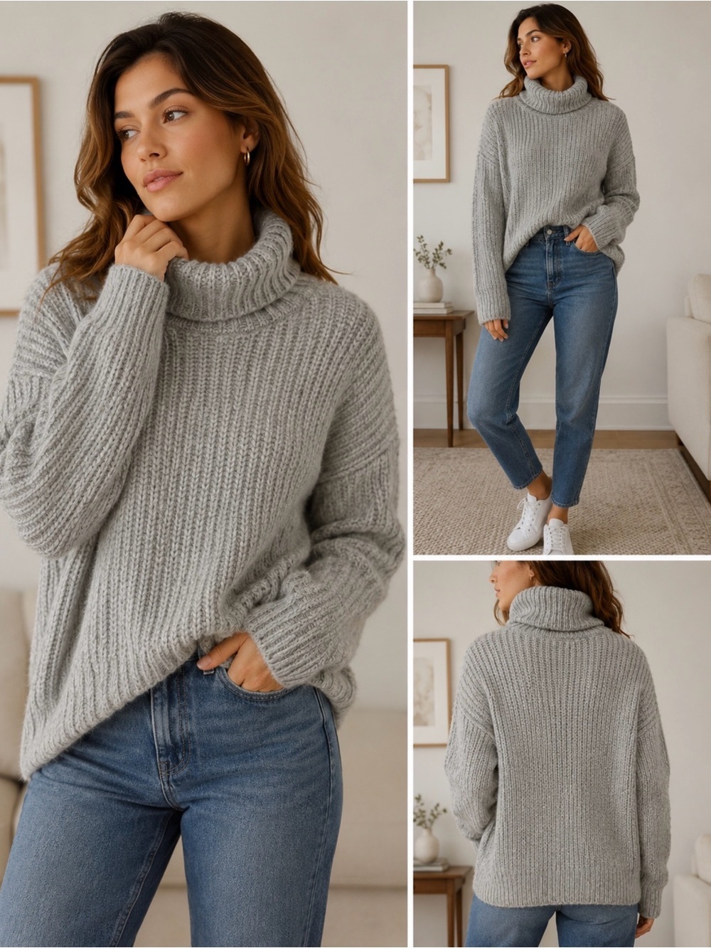 Bobeau Gray Chunky Knit Turtleneck Sweater XS